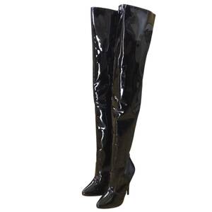 ■PLEASER USA プリーザー ニーハイ エナメルブーツ サイドジップ 黒 サイズ実測22.5cm コスプレ ハロウィーン中古美品0.9kg
