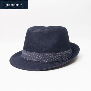 新品 naname. デニム×久留米絣 中折れハット ネイビー