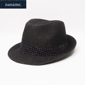新品 naname. デニム×久留米絣 中折れハット ブラック