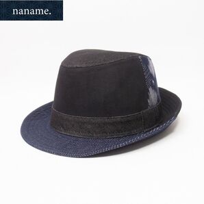 新品 naname. 久留米絣 切替 中折れハット ブラック
