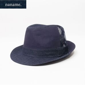 新品 naname. 久留米絣 切替 中折れハット ネイビー