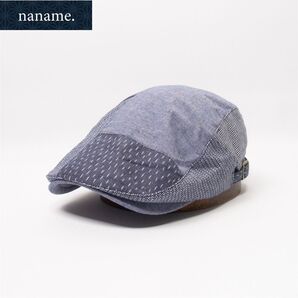 新品 naname. 久留米絣 切替 中折れハット ネイビー