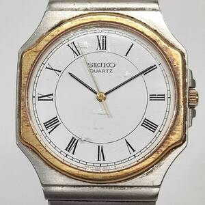 1円~【実動】セイコー SEIKO 9521-6010 クォーツ メンズ腕時計 ホワイト文字盤 オクタゴン ローマン 3針 K110340