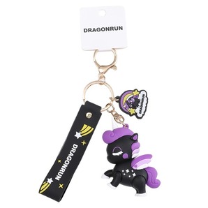 (ブラック)ユニコーン キーホルダー 子供向け オリジナルデザイン キーチェーン