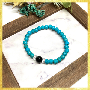 【SALE・送料無料・即決】ブラックスピネル&ターコイズ ブレスレット パワーストーン 8mm×6mm / メンズ レディース 男性 女性 お守り