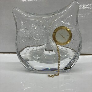R301-F5-444 HOYA CRYSTAL フクロウ 置時計 置物 インテリア クリスタル アナログ時計 クロック FA