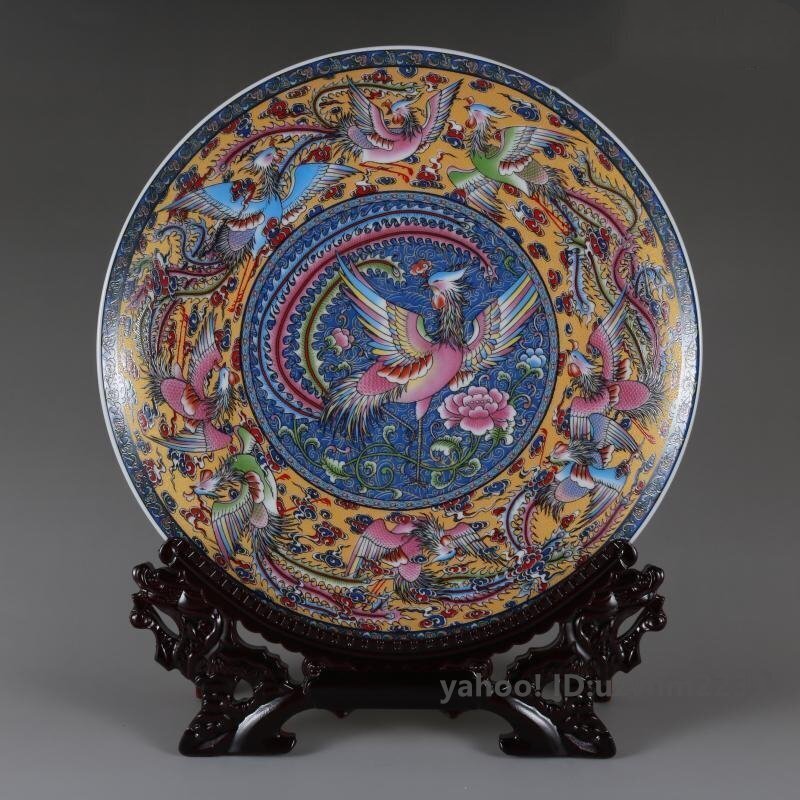 中国，70年代，醴陵群力，景德鎮、ドラゴン装飾皿 約25cm 陶器製 中国，70年代，醴陵群力，景德鎮、ドラゴン装飾皿 約25cm 陶器製