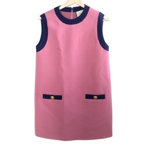 Gucci GUCCI Размер 38 S 572280 ZHM88 - Розовый и голубой женский экипаж шеи / без рукавов / мини платье