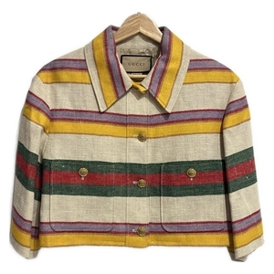 Gucci GUCCI размер 40 M 739418 ZAMQ8 - Слоновая кость х Темно-желтый х Мульти Женская куртка с седьмым рукавом / В полоску / Весна / Осень