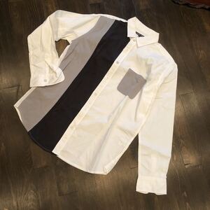 モノトーン デザイン シャツ☆agate label 切替 シルエット モード シック ナチュラル 長袖 カジュアル パターン アガット クリエイター