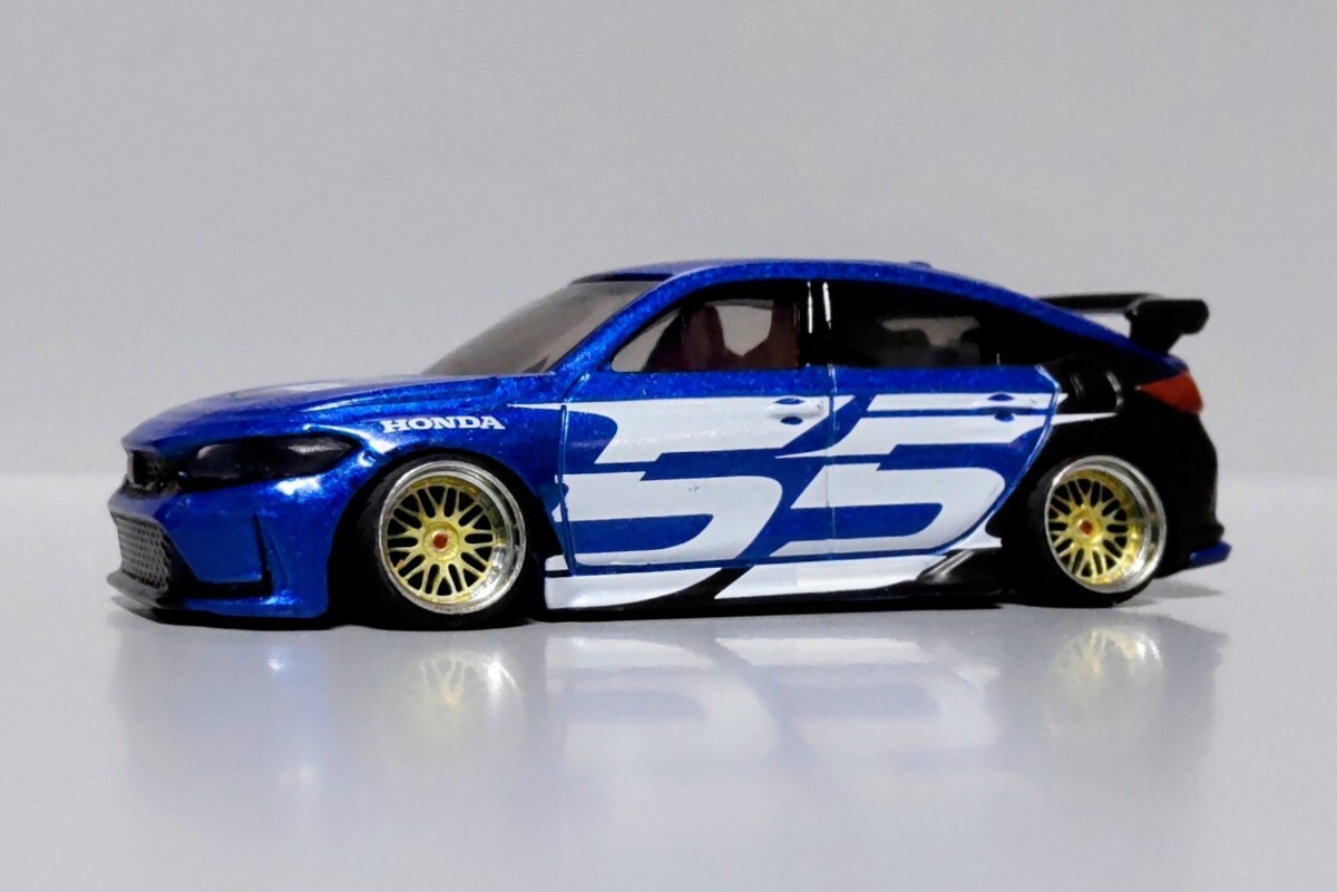 トミカ改造 ホンダ 新型 シビックタイプR 深リム☆深リム ホットウィール 黒色 ホットウィールカスタム ホンダ 新型シビック spoon仕様☆深リム