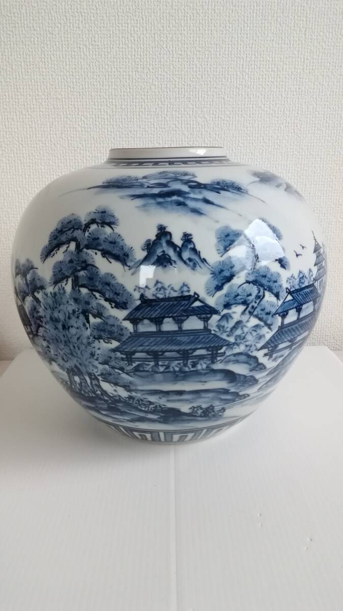877 珍品　希少　九谷万象　山水人物図案染付花瓶 877 珍品 希少 九谷万象 山水人物図案染付花瓶 2025年最新】九谷