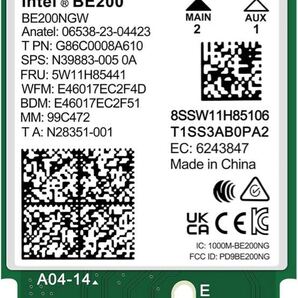 a614 WiFi 7 BE200 無線LAN M.2 ワイヤレスカード BE200NGW 5.8Gbps Bluetooth 5.4対応Windows 10/11 (64-bit)専用 AMD非対応
