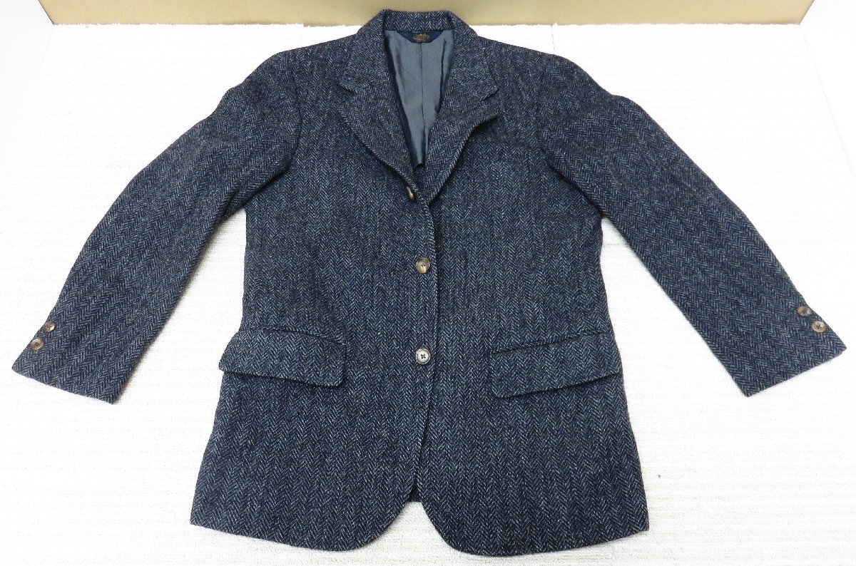 【美品】パパス ハリスツイード テーラードジャケット くるみボタン ネイビー L 秋冬 メンズ ハリスツイード ジャケット 2つボタン ネイビー