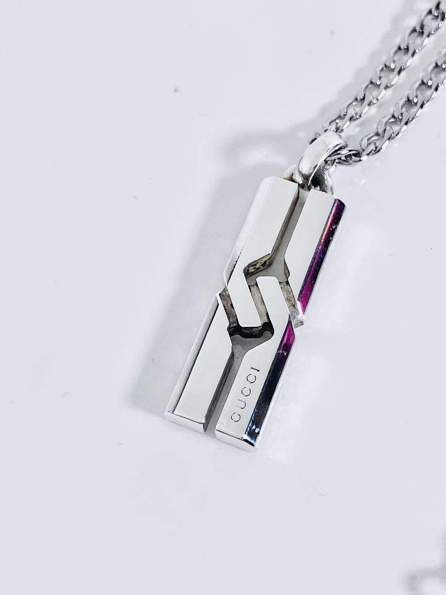 【超美品】GUCCI ネックレス トップ＋社外チェーン SV925 男女兼用 GUCCI グッチ ネックレス カットアウトG メンズ シルバー 喜平