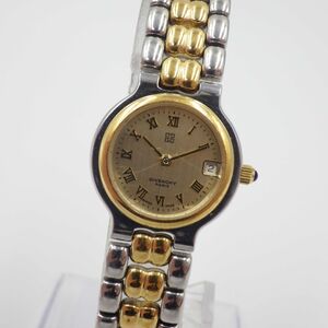 484002【1円スタート】GIVENCHY ジバンシー 稼動品 コンビ デイト ラウンド ゴールド文字盤 レディース 時計 クォーツ ケース23mm