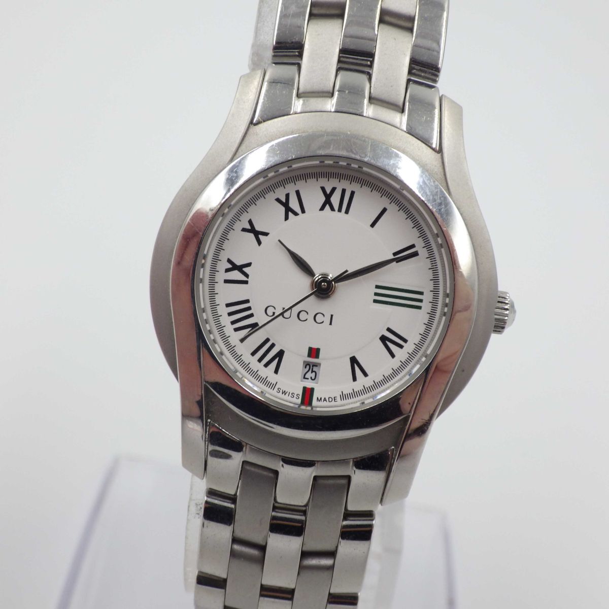 GUCCI グッチ 稼動品 5500L デイト シルバー文字盤 クォーツ グッチ 5500 シルバー文字盤 メンズ レディース SS 自動巻 時計