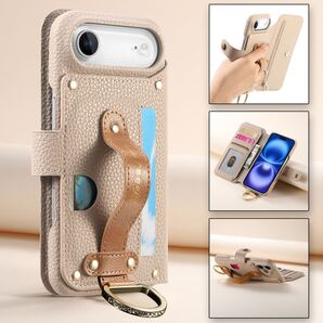 カーキ iPhone17 Air用ケース 手帳型 RFID磁気防止 スキミング防止 カードポケット 落ち着いた色 横置き機能 高級PU 気質 全面保護