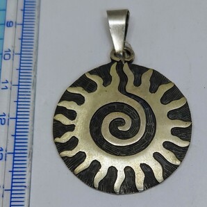 スターリングシルバー銀製925ペンダントヘッドネックレス PH直径36高53mm 重さ11.7Gm メンズレディース太陽神アポロアミュレット御守丸開運