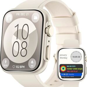 スマートウォッチ Bluetooth 腕時計 IP68防水 ゴールド 白 ギフト AI音声アシスタント機能追加 腕時計 防水 多機能 大画面
