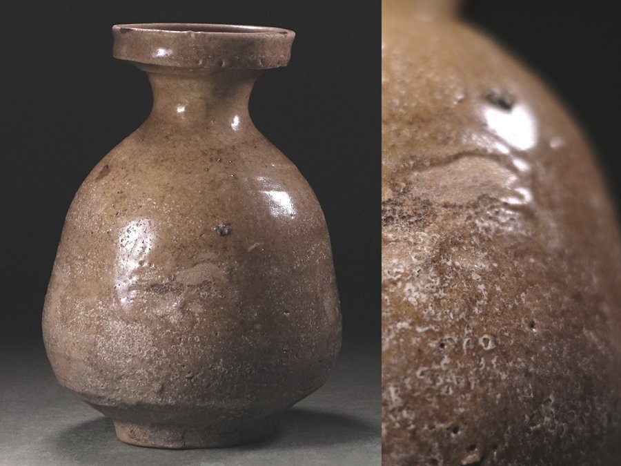 茶壺 耳付 古唐津 古薩摩 黒高麗 李朝 骨董 古玩 時代物 高21.7cm 李朝 高麗 黒高麗？ 朝鮮 骨董品 古美術 壺 中国 一輪挿し