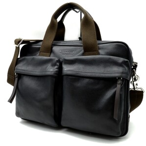 送料無料 超美品 COACH コーチ メンズ ブリーフケース ビジネスバッグ トンプソン レザー スリム コミューター 70859P ブラック