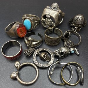 【1円スタート】シルバーアクセサリー ジャンク12点まとめ 計約103g 内スターリングシルバー/925 約62g(装飾含む) ドクロ指輪リング★95A2I