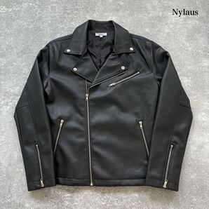 【Nylaus】ナイラス ダブルライダースジャケット レザージャケット バイカー ロック 革ジャン 高品質フェイクレザー 黒 ブラック (Lサイズ)
