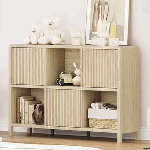 【角を丸めたデザインで柔らかい印象と安全性を確保】 サイドボード 木目調 収納家具 子ども部屋 安全設計 ナチュラルインテリア 組立式