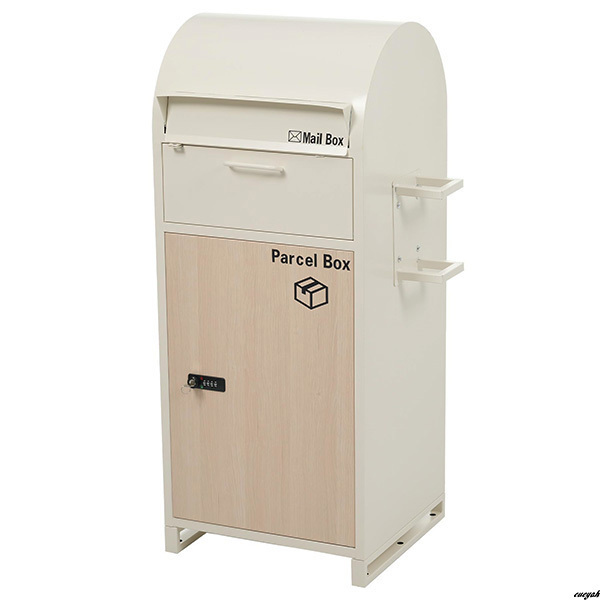 【ダイヤル錠・マスターキー付きでセキュリティ対策済み】 宅配ボックス スタンドポスト 郵便受け 置き型 大容量 防犯 ベージュ 木目