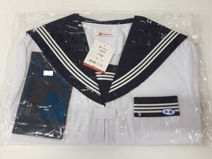 ■S917※送料無料※制服 上着 セーラー服 夏用 半袖 濃紺 ホワイトライン 3本線 スカーフ付 サイズ 175A 中学/高校学生服 コスプレ 未使用