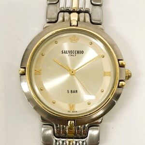 ♪ha4129-6 771 SALVECCHIO サルベッキオ 銀文字盤 QUARTZ クォーツ QZ メンズウォッチ コンビカラー 腕時計 腕周り約16cm 不動