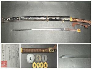 脇差 於武州江戸新五郎吉清 53.8cm 旧日本海軍太刀型軍刀 鮫研出鞘 五七七刻印揃い 日本刀 武具 刀装具 登録証有り MY.OSS