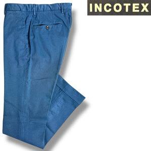 J6007 美品 インコテックス 1NGW35 35型 ガーメントダイ ノープリーツパンツ ネイビー 46 INCOTEX