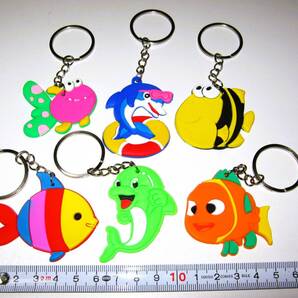 【ファンシーキーリング 6個セット A】海の生きもの カラフル 熱帯魚 イルカ キーホルダー ストラップ かわいい 可愛い ファッション