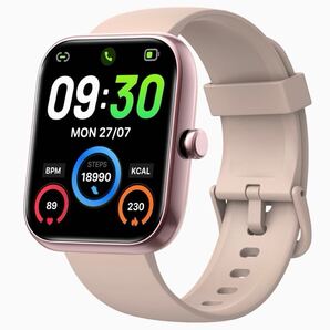 スマートウォッチ レディース Bluetooth 通話 音楽 メッセージ通知 睡眠管理 月経周期 心拍数 歩数計 防水 懐中電灯 iPhone対応 ピンク