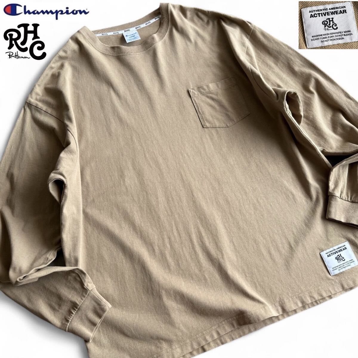 新品未使用　ロンハーマン×チャンピオン　ロンt    グリーン　サイズXL Champion チャンピオン ロンT メンズ 長袖Tシャツ プリント ロゴ