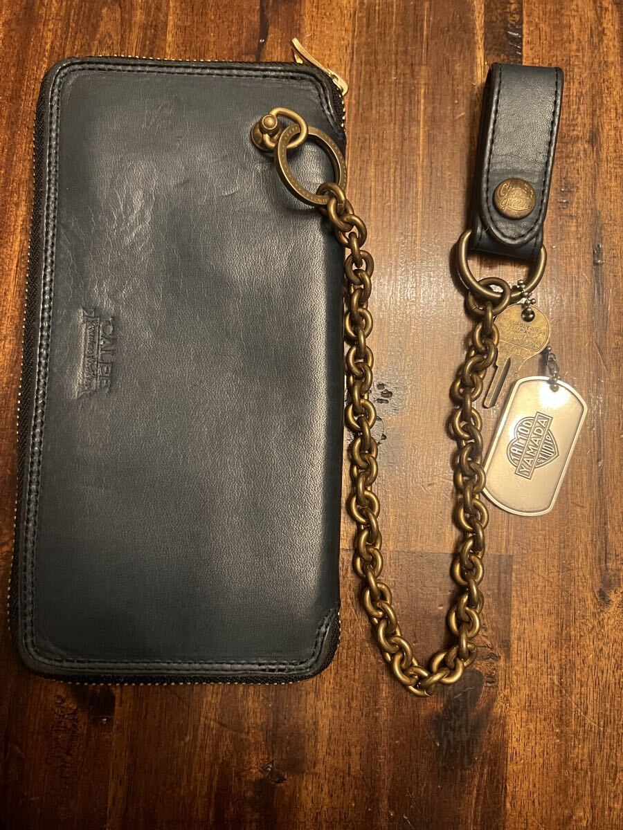 Calee ウォレットチェーン　キーチェーン　セット　中古品 CALEE/キャリー】SILVER STAR CONCHO LEATHER WALLET CHAIN BLACK