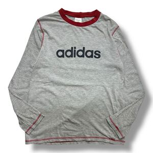 0929MS adidas アディダス ロングスリーブTシャツ ロンティ 長袖Tシャツ カットソー キッズ キッズサイズ グレー レッド J 160