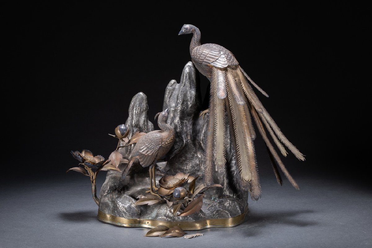 馬車と孔雀の装飾置物セット　古玩　幸运 馬車と孔雀の装飾置物セット 古玩 幸运