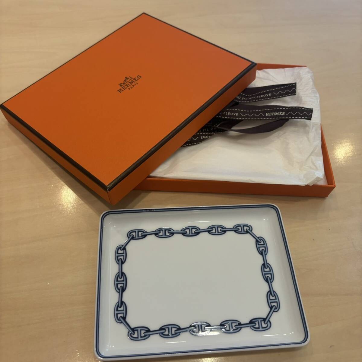 HERMES エルメス シェーヌダンクル スクエアプレート 共箱 HERMES エルメス シェーヌダンクル スクエアプレート 箱付 V