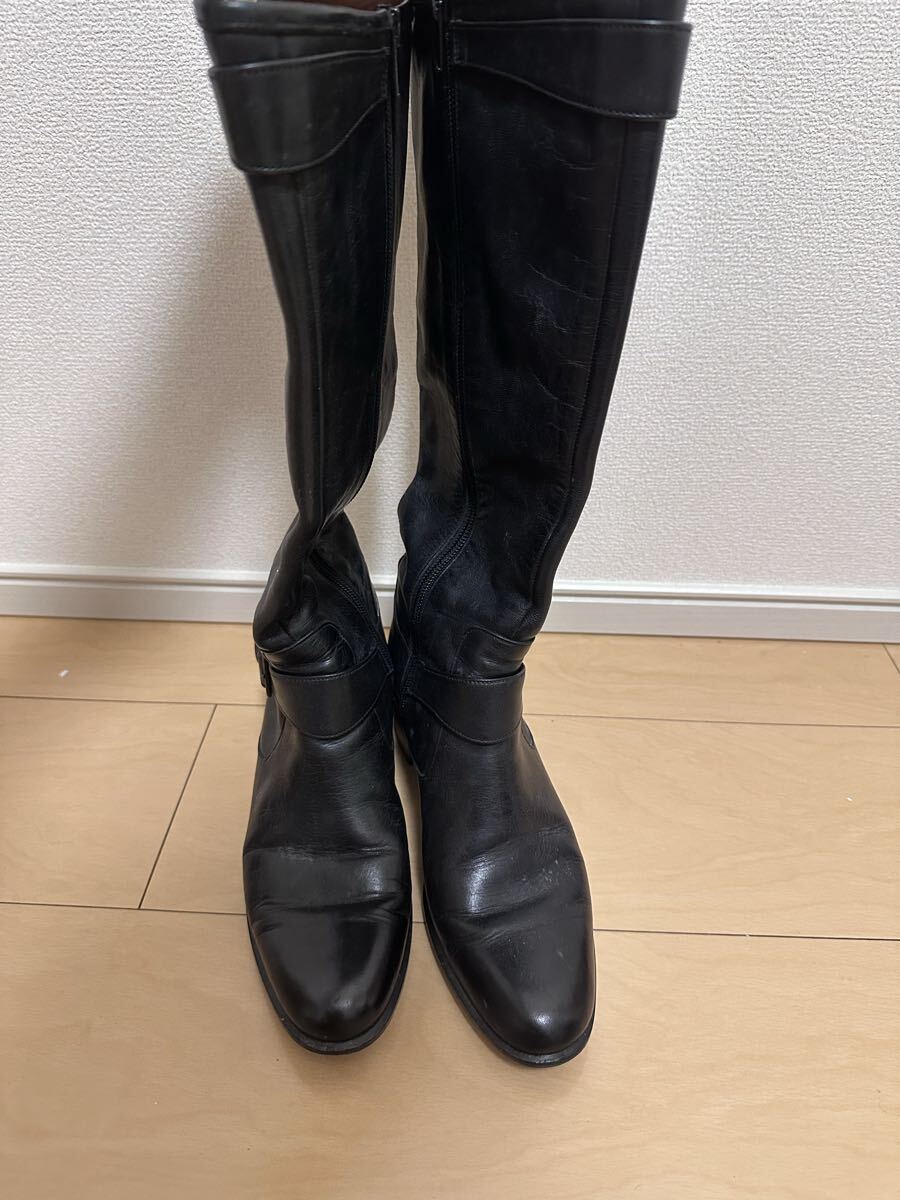 【日本製】皮革ロングブーツ★中古品 ２３cmEEE 黒/BLACK 日本製】皮革ロングブーツ☆中古品 23cmEEE 黒/BLACK