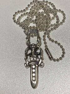 1円 美品 CHROME HEARTS クロムハーツ CH ダガーパヴェ ペンダント/ボールチェーン 20in シルバー925 USED インボイスコピー他 付属品有