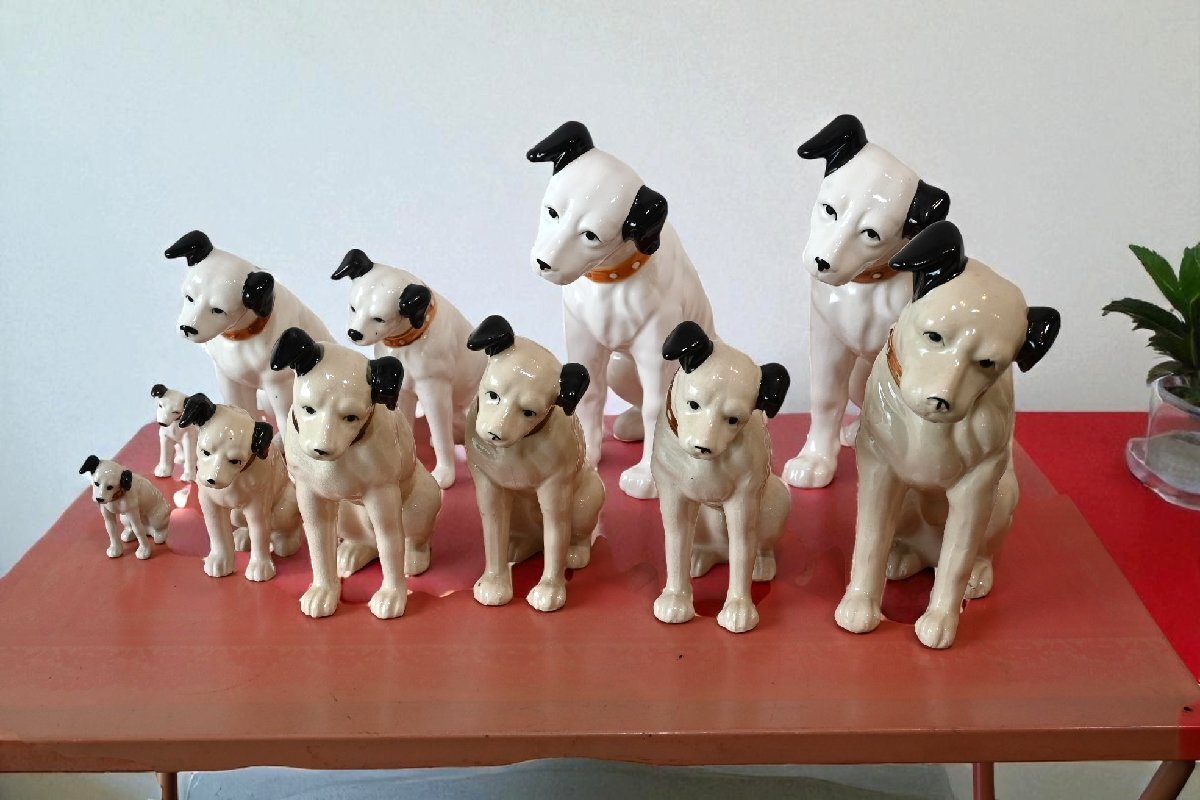 Victor ビクター犬 ニッパー 置物 6体セット　10〜23センチ アンティーク ビクター犬（Victor） ニッパー君（Nipper） 陶器