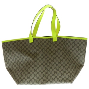 GUCCI グッチ GGスプリーム トーティッシマ ラージ トートバッグ ハンドバッグ ブラウン×ネオンイエロー PVC 786899