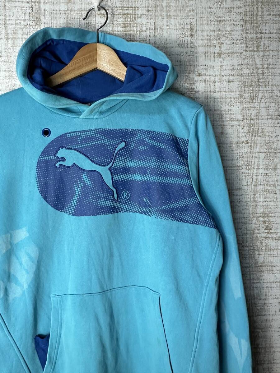 ☆色落ち US古着 PUMA プーマ パーカー スウェット フード ロゴ プリン