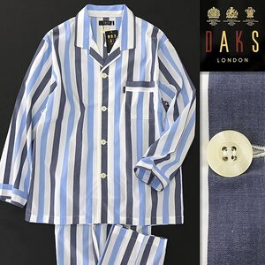 新品 ダックス 日本製 コットン ストライプ セットアップ パジャマ L 青 紺 白 【J49220】 メンズ DAKS LONDON シャツ パンツ