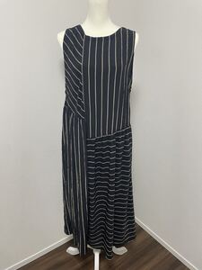 Y's for living ストライプ ノースリーブ ワンピース ロング 黒 ブラック F