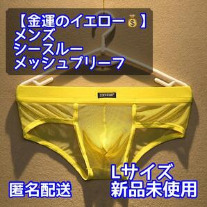 【金運アップのイエロー】メンズ メッシュビキニブリーフパンツ/Lサイズ 01