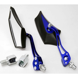 【匿名配送】 バイク用 五角形 バックミラー ブルー 変換アダプター付 左右2個セット カスタム 汎用 サイドミラー オートバイ 原付 青